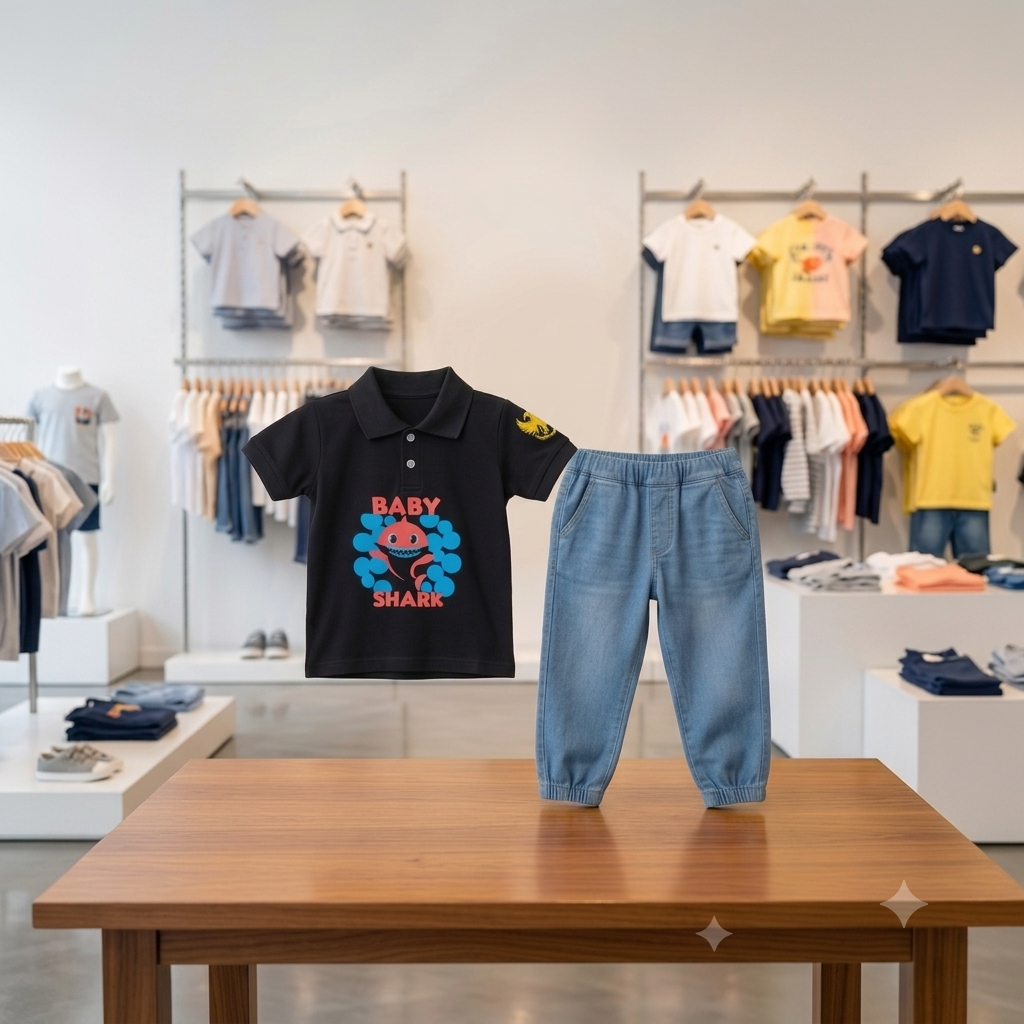 Boys Black-T-Shirt and Blue Paint Outfit Set - KBC-14