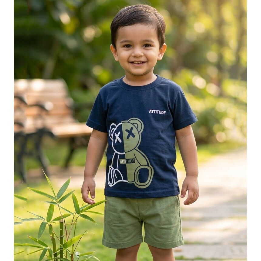 Toddler Casual Bear Print T Shirt and Shorts Set - KBC-01