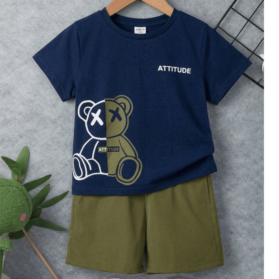 Toddler Casual Bear Print T Shirt and Shorts Set - KBC-01