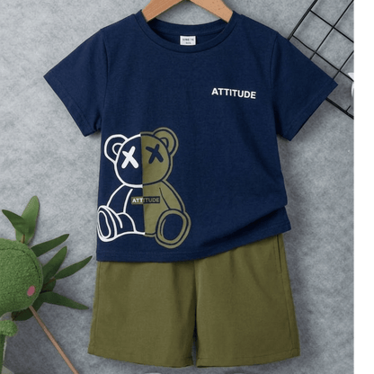 Toddler Casual Bear Print T Shirt and Shorts Set - KBC-01