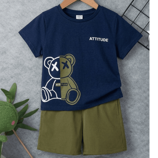 Toddler Casual Bear Print T Shirt and Shorts Set - KBC-01