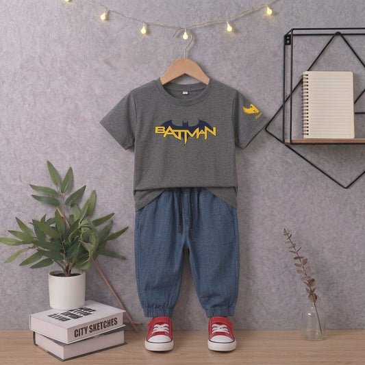 Boys Bat Man Green -T-Shirt and Blue Paint Outfit Set - KBC-15