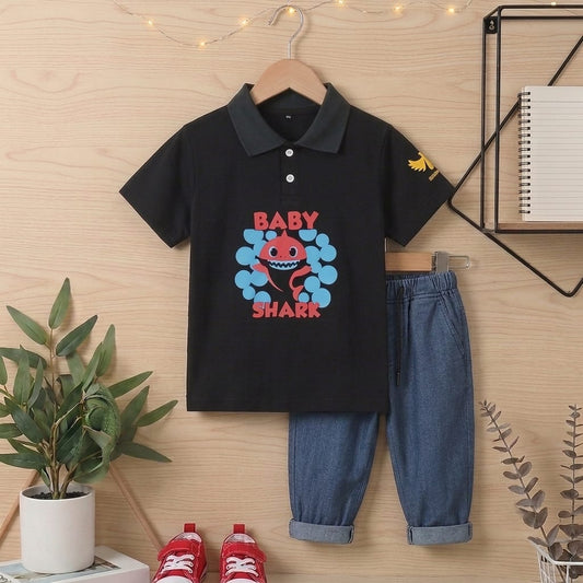 Boys Black-T-Shirt and Blue Paint Outfit Set - KBC-14