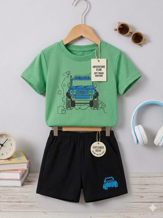 Kids Boys Car Lover T Shirt Black  Shorts Outfit Set - KBC-11
