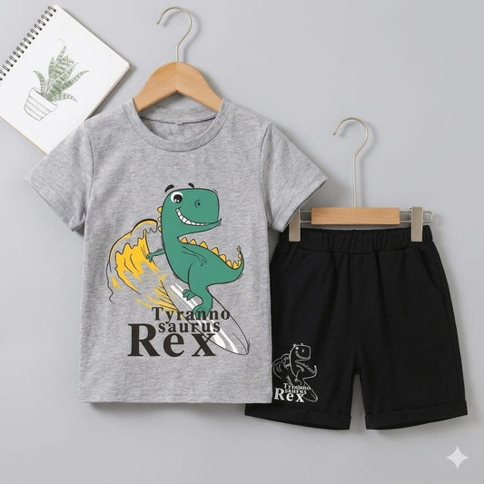Kids Cartoon -T- Shirt and Black Shorts Outfit Set - KBC-10